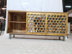 Handcarved Honeycomb mirrored Golden Sideboard sliding doors 170x40x85cm