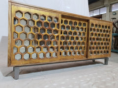 Handcarved Honeycomb mirrored Golden Sideboard sliding doors 170x40x85cm