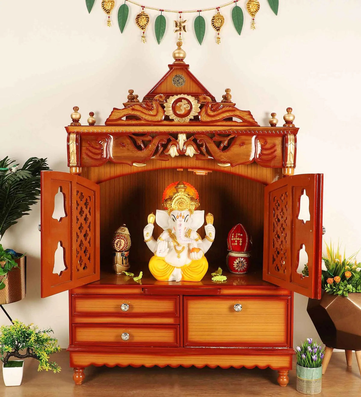 Sheesham Wood Handmade Mandir Home Temple In Brown