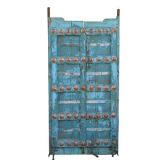 Indian Vintage Antique Hand Carved Reclaimed Wood Brass Work Door 95