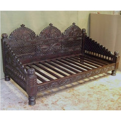 Mughal Garden Hand Carved Indian Daybed Chocolate Deep