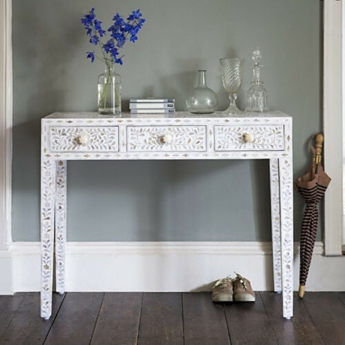 MAAYA Mother of Pearl Inlay Wooden 3 Drawers Hall Side Table