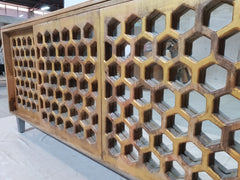 Handcarved Honeycomb mirrored Golden Sideboard sliding doors 170x40x85cm