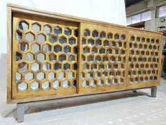 Handcarved Honeycomb mirrored Golden Sideboard sliding doors 170x40x85cm