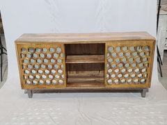 Handcarved Honeycomb mirrored Golden Sideboard sliding doors 170x40x85cm