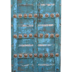 Indian Vintage Antique Hand Carved Reclaimed Wood Brass Work Door 95