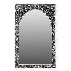 Maaya Bone Inlay Mirror Frame White Black Floral Pattern