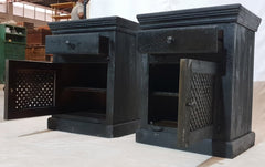 Hand Carved Solid Wood Jali One Door One Drawer Bed Side Cabinet 56x40x70cm