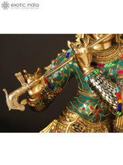 Indian Lord Krishna Playing Flute Brass Statue With Inlay Work