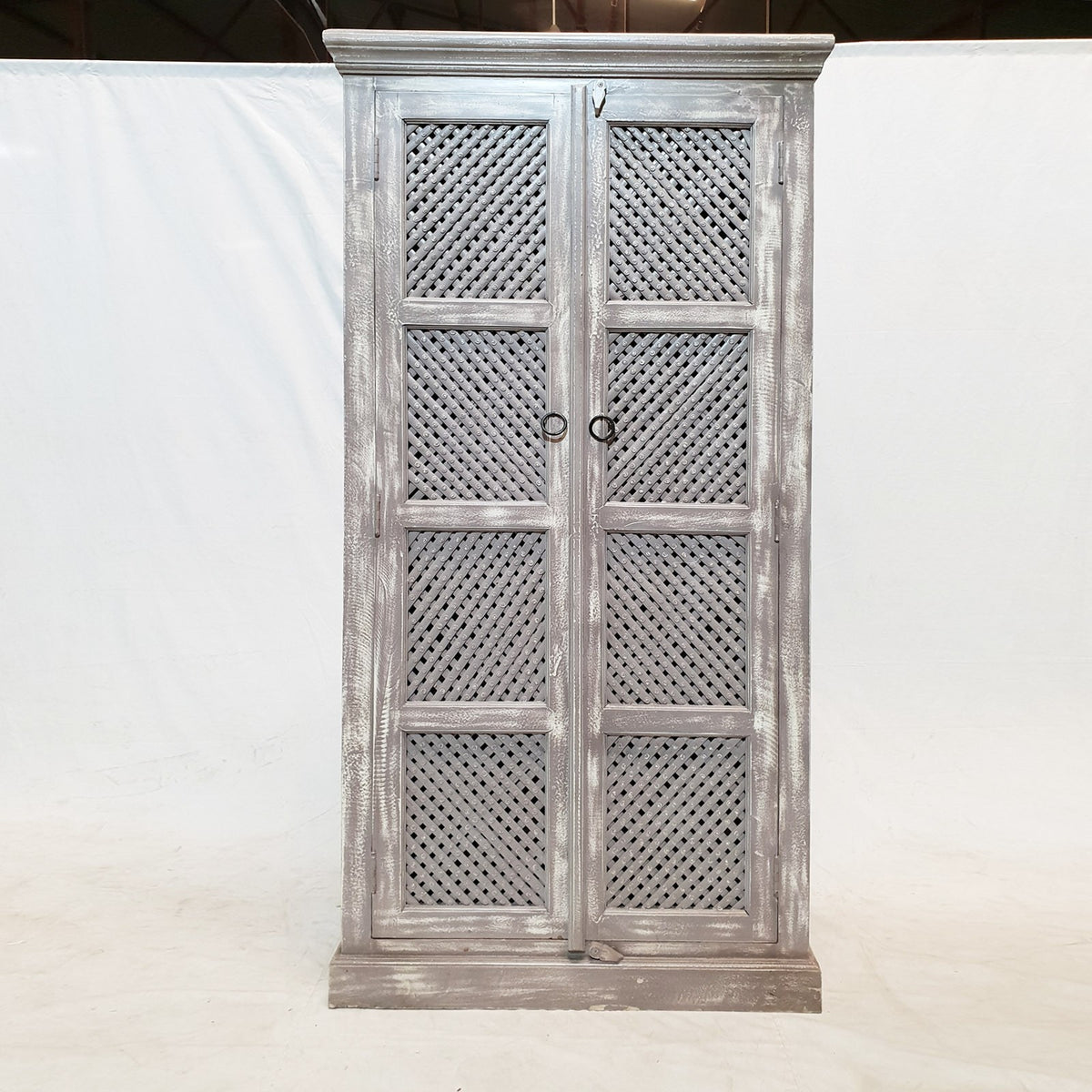 French style doors Jali carved Cabinet Pantry Cupboard Grey White Rustic 180cm