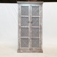 French style doors Jali carved Cabinet Pantry Cupboard Grey White Rustic 180cm
