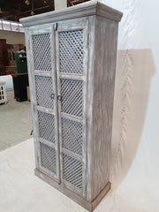 French style doors Jali carved Cabinet Pantry Cupboard Grey White Rustic 180cm
