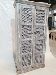 French style doors Jali carved Cabinet Pantry Cupboard Grey White Rustic 180cm