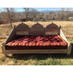 Mughal Garden Hand Carved Indian Daybed Whitewash Deep