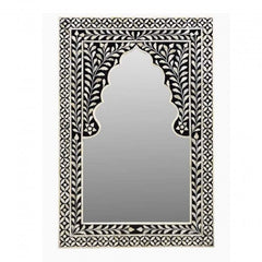 Maaya Bone Inlay Mirror Frame White Black Floral Pattern