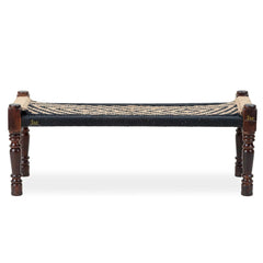 Indian Solid Wood Handmade Jute & Black Rope Bench Charpai Khat Manjhi Woven Charpai Daybed