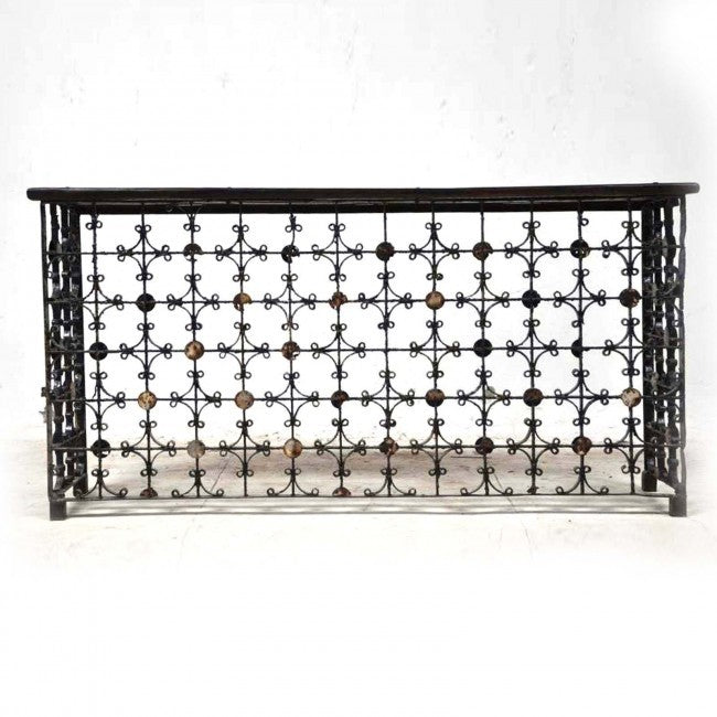 Antique Metal Jali Panel Console Hall Table Black