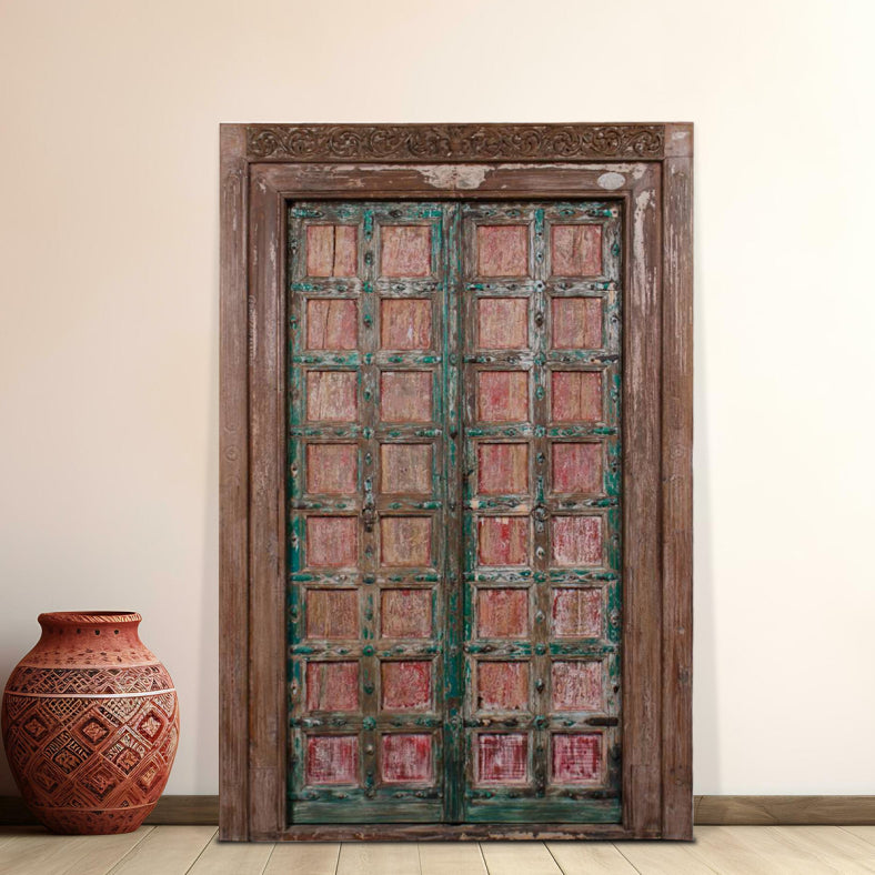 Indian Vintage Antique Hand Carved Reclaimed Wooden Door 20