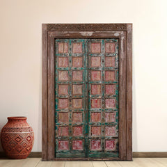 Indian Vintage Antique Hand Carved Reclaimed Wooden Door 20