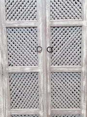 French style doors Jali carved Cabinet Pantry Cupboard Grey White Rustic 180cm