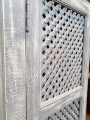 French style doors Jali carved Cabinet Pantry Cupboard Grey White Rustic 180cm