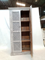 French style doors Jali carved Cabinet Pantry Cupboard Grey White Rustic 180cm