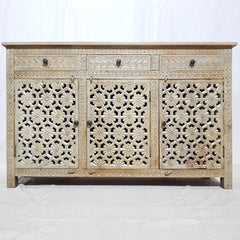 MADE TO ORDER Shabby Chic Hand carved Jali design Large 3 door sideboard buffet 150x40x90cm