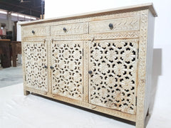 MADE TO ORDER Shabby Chic Hand carved Jali design Large 3 door sideboard buffet 150x40x90cm