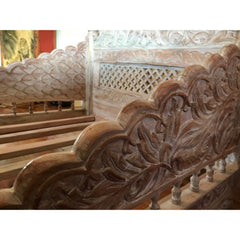 Mughal Garden Hand Carved Indian Daybed Whitewash Deep