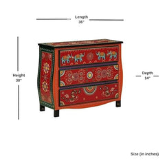 Pandora Hand Painted Indian Solid Wood Chest Of Drawer Red