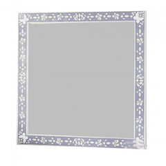 Maaya Bone Inlay Mirror Frame White Grey Floral Pattern