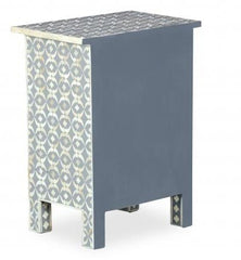 Maaya Bone Inlay Bedside Cabinet Table Grey Geometric