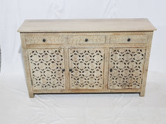 MADE TO ORDER Shabby Chic Hand carved Jali design Large 3 door sideboard buffet 150x40x90cm