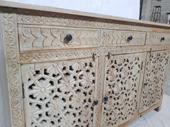 MADE TO ORDER Shabby Chic Hand carved Jali design Large 3 door sideboard buffet 150x40x90cm