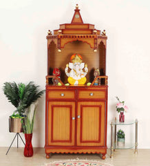 Large Sized Handmade Solid Wood Home Temple In Brown