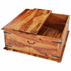 Indian Wooden Large Square Storage Box Trunk with Metal Accents Coffee Table