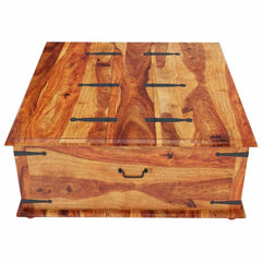 Indian Wooden Large Square Storage Box Trunk with Metal Accents Coffee Table