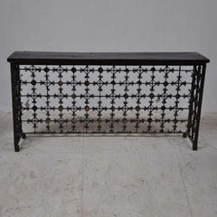 Antique Metal Jali Panel Console Hall Table Black