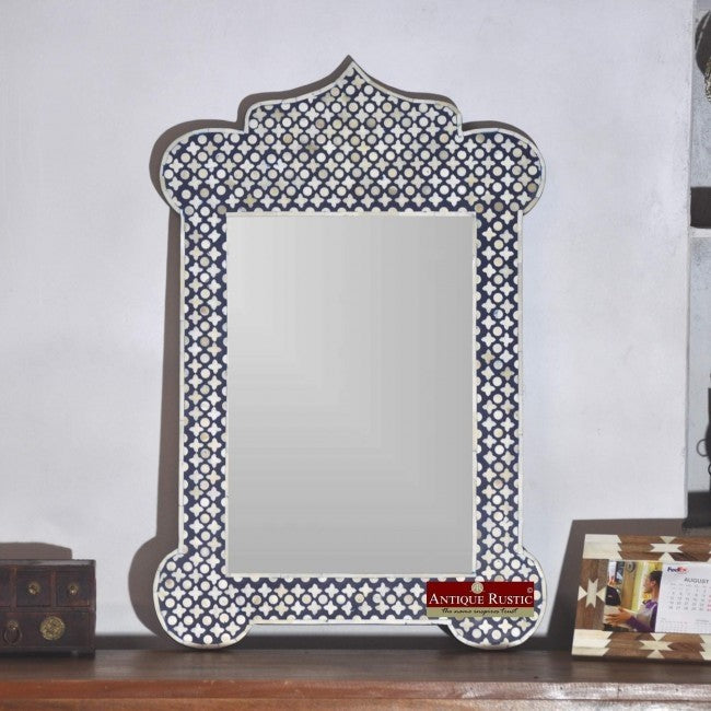 Maaya Bone Inlay Mirror Frame Black Geometric Pattern