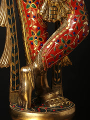 Indian Lord Krishna Playing Flute Brass Statue With Inlay Work