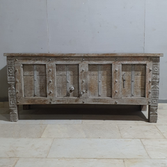 Indian Antique Tribal Beautiful Hand Carved Art Solid Wooden Blanket Box Grey 160x60x70cm