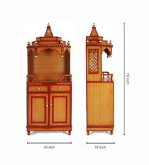 Large Sized Handmade Solid Wood Home Temple In Brown