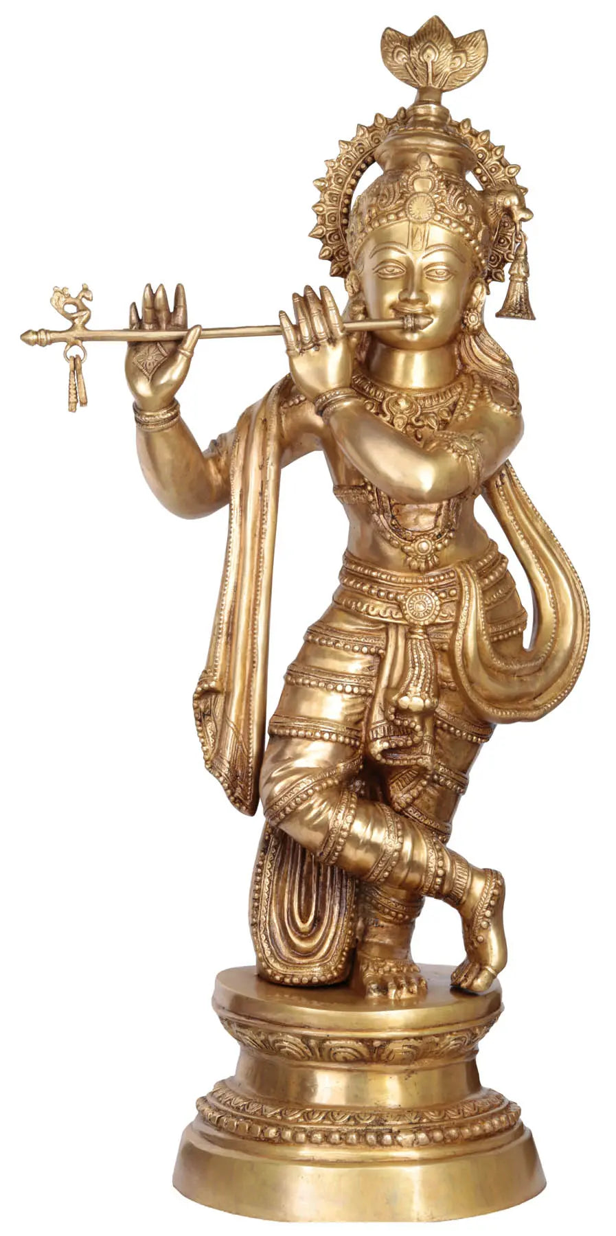 Indian Lord Krishna Playing Flute Brass Statue