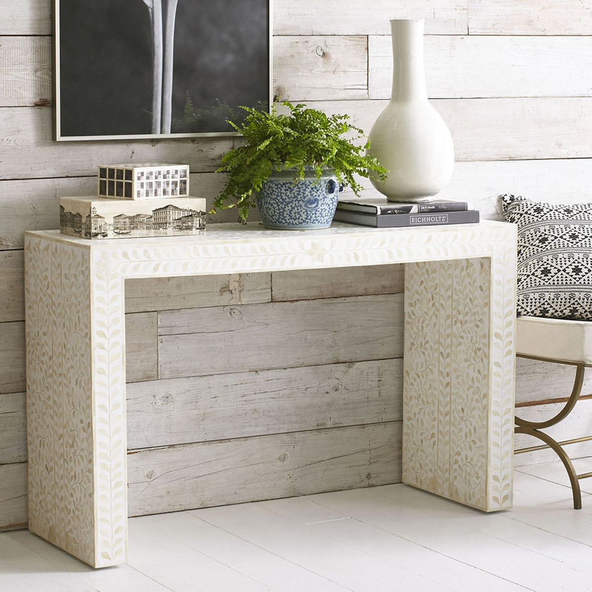 MAAYA Bone Inlay Solidwood Hall Side Table Desk 120CM