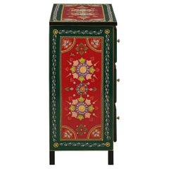 Pandora Hand Painted Indian Solid Wood Chest Of Drawer Red