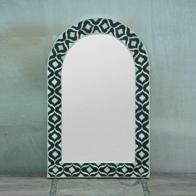 Maaya Bone Inlay Mirror Frame Black Geometric Pattern