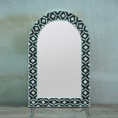 Maaya Bone Inlay Mirror Frame Black Geometric Pattern