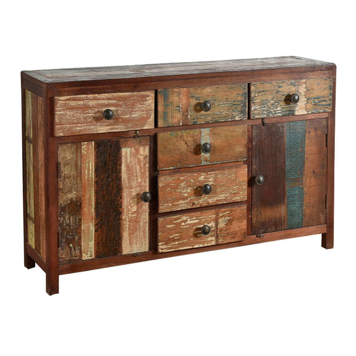 Reclaimed Timber 2 Door 6 Drawers Sideboard 150 x 40 x 90cm