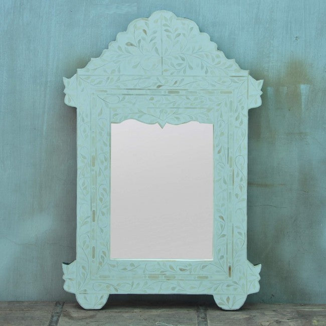 Maaya Bone Inlay Mirror Frame White Floral Pattern