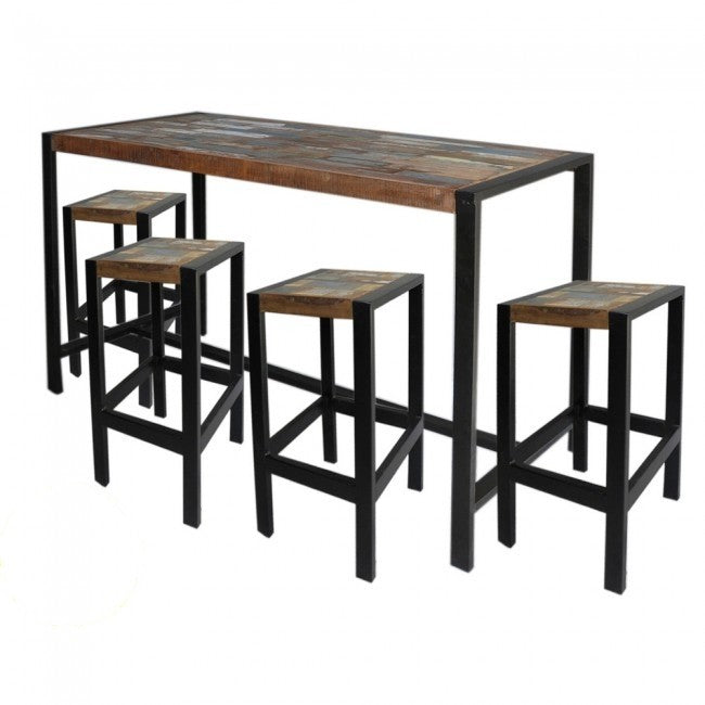 Angle Industrial French Reclaimed Industrial Bar Setting with 6 stools 1.6m